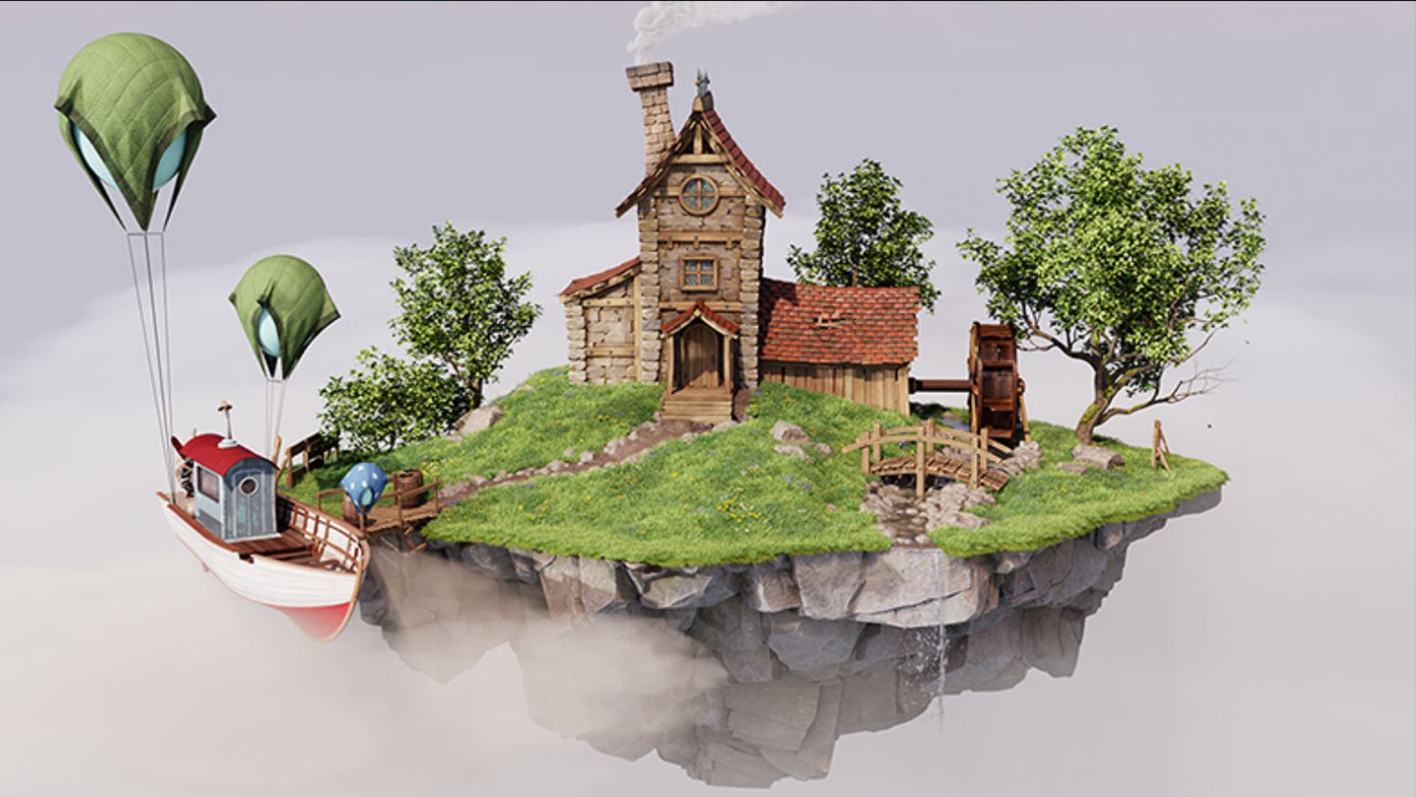 3D Image of Floating Island and Building