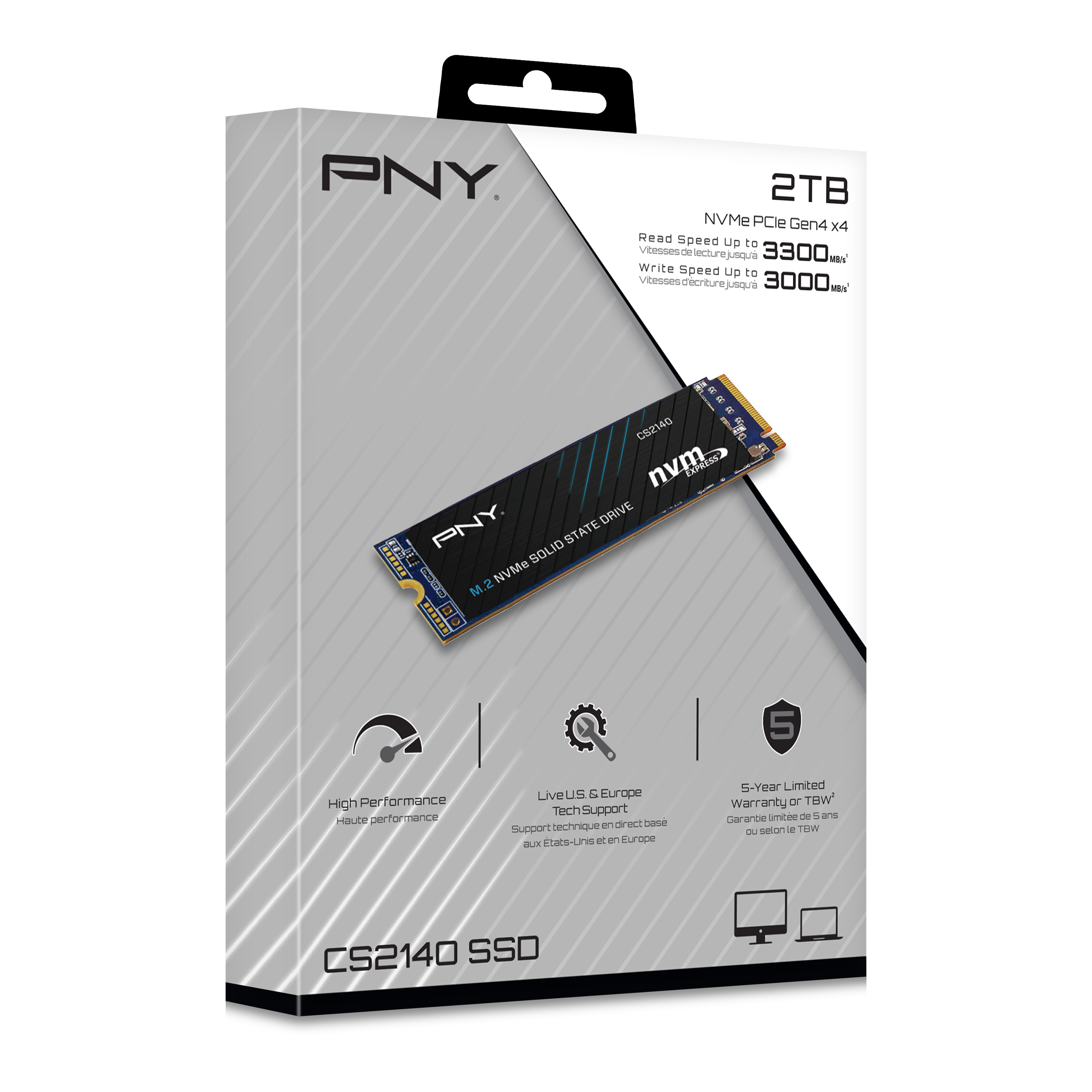 PNY CS2140 SSD Interne M.2 NVMe Gen4 x4 1To, jusqu'à 3600 Mo/s