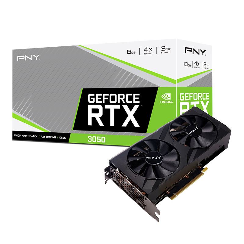 PNY GeForce RTX 3050 8GB VERTO Dual Fan and Package