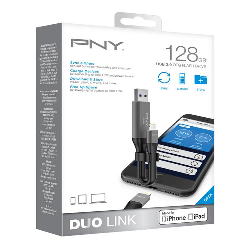 PNY Duo Link OTG 32GB Micro USB Drive P-FD32GOTGSLMB-GE Up to 130MB/S 